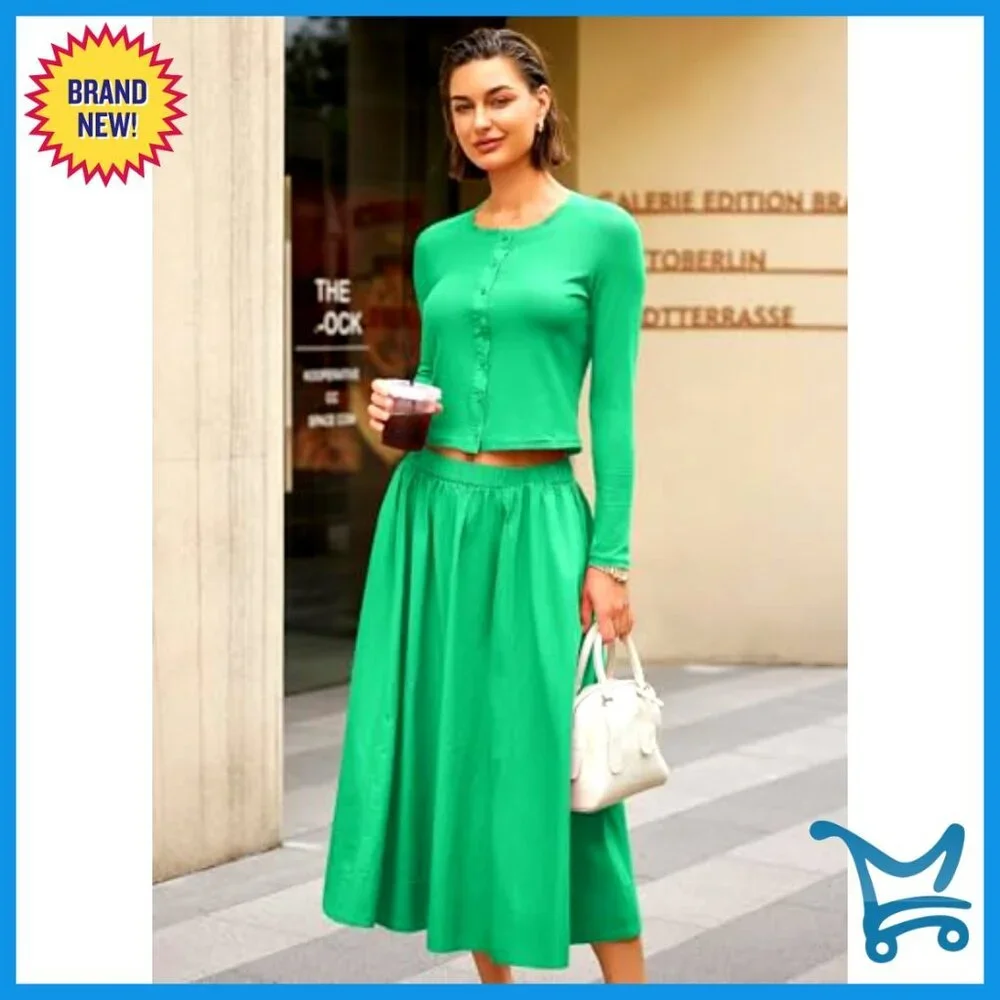 Ribbed Cardigan and Skirt Lounge Set, 2-Piece Matching Outfit, X-Large
